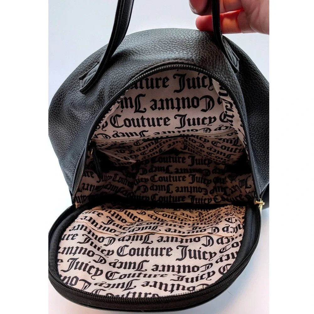 Juicy Couture Black Mini Backpack Gold Heart Chain Detail Pebbled Faux Leather